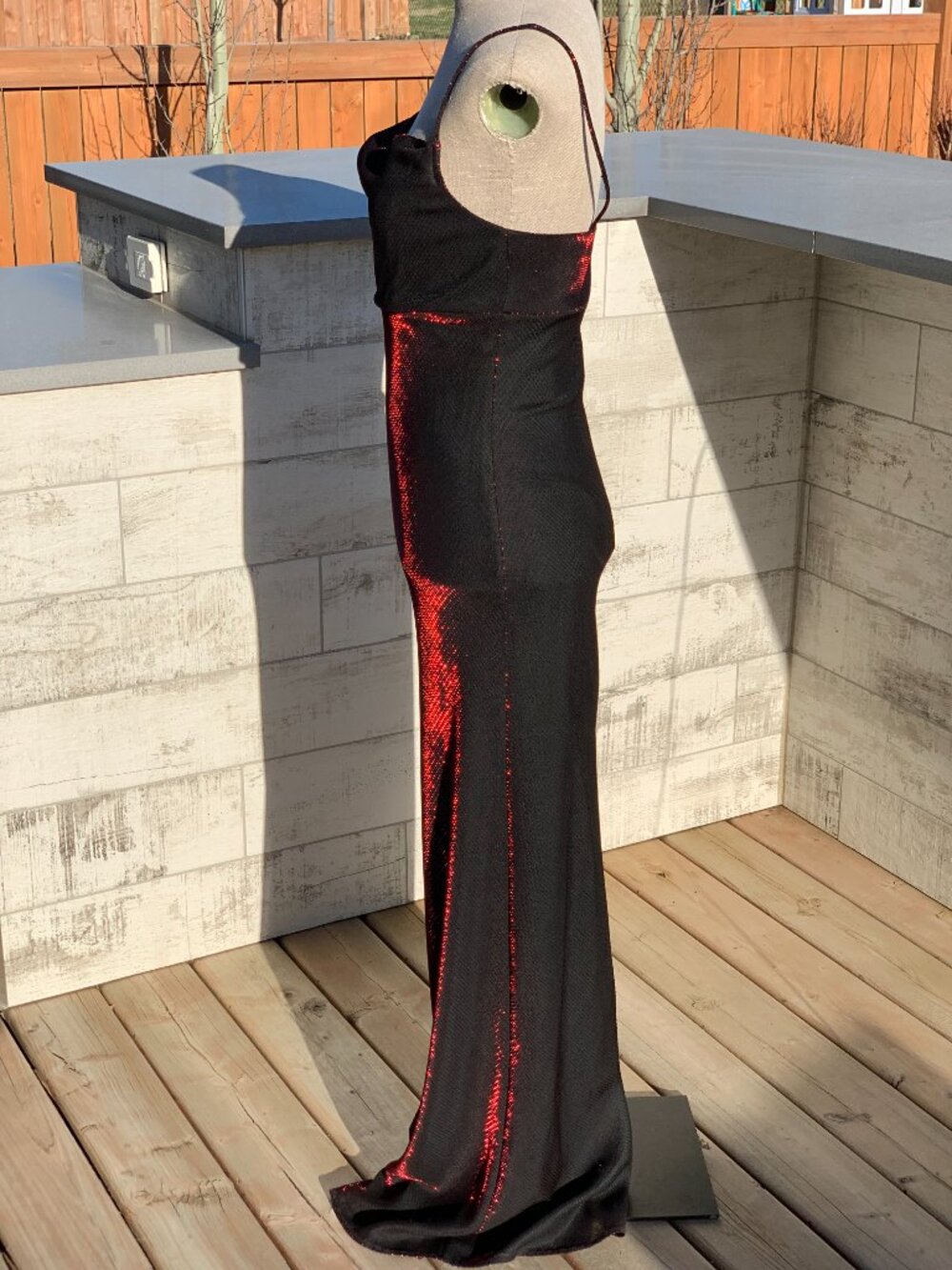 Vintage 90s Maxi Slip Dress 4 Black Red Iridescent Shimmer Prom Formal Glam Y2K - Picture 5 of 16